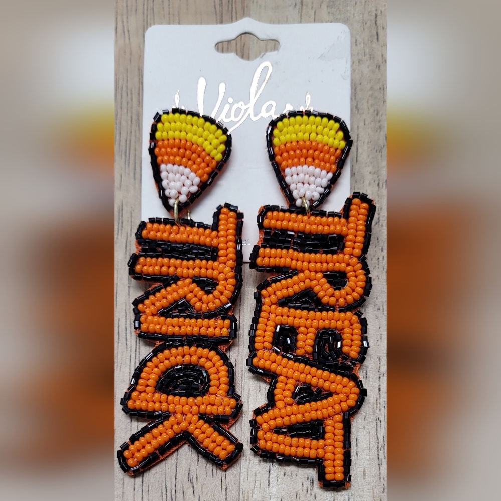 Beaded Trick or Treat with Candy Corn Dangle Earrings